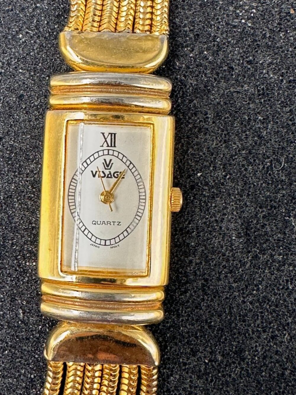 Vintage Visage Watch Women Gold Tone Rectangle Multi Chain Band New Battery 7"